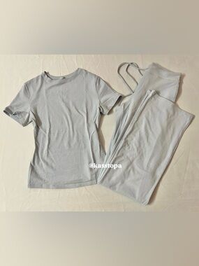 SKIMS Cotton Jersey T-shirt + Straight Leg Pants Pant Sweatpants Set Blue